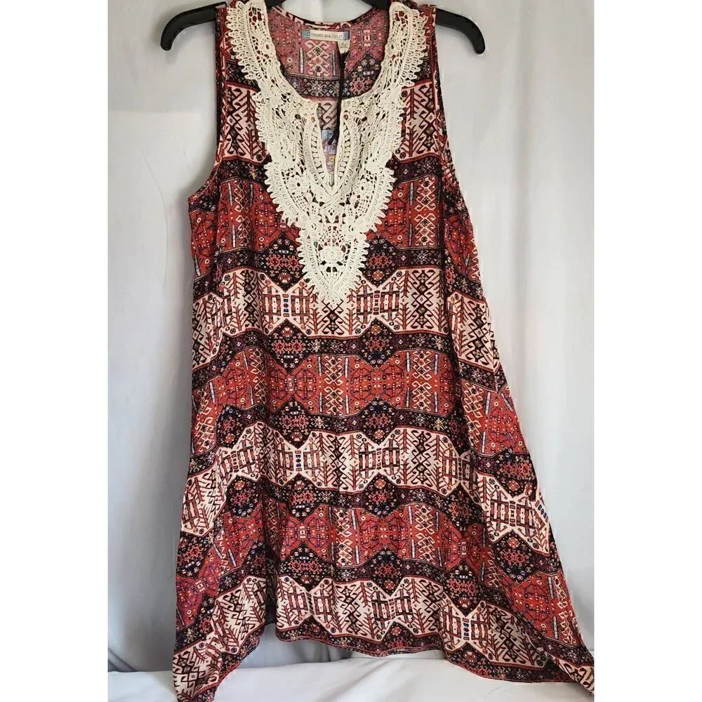 Chelsea & Violet Boho Chic Lace Trim collar NWT Shift Dress Size M